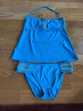 Lucky Brand Turquoise Blue Tankini with Embroidered Trim